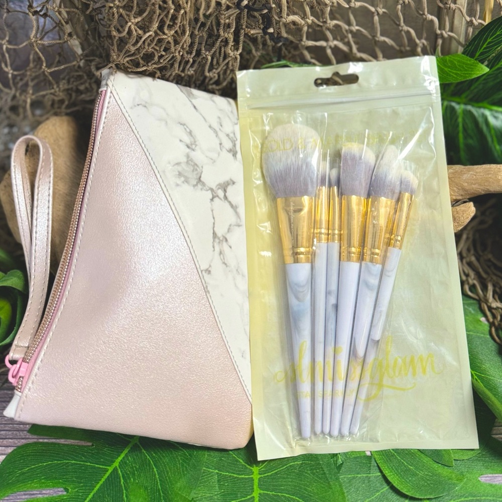 NEW SLMISSGLAM Marble Makeup Brushes & Bag Beauty Bundle Cosmetics Brush Lot Set
